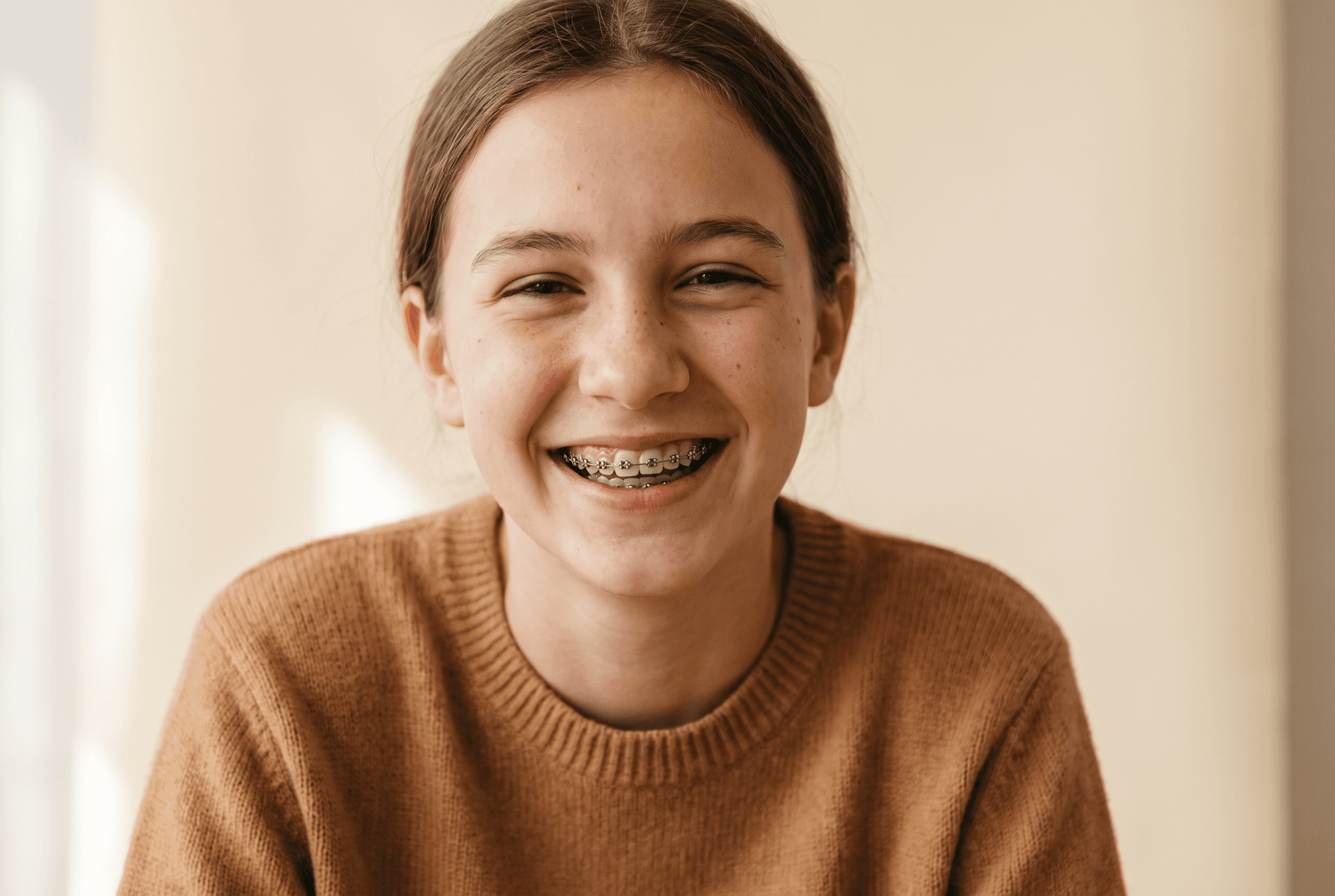 Teenager smiling with braces